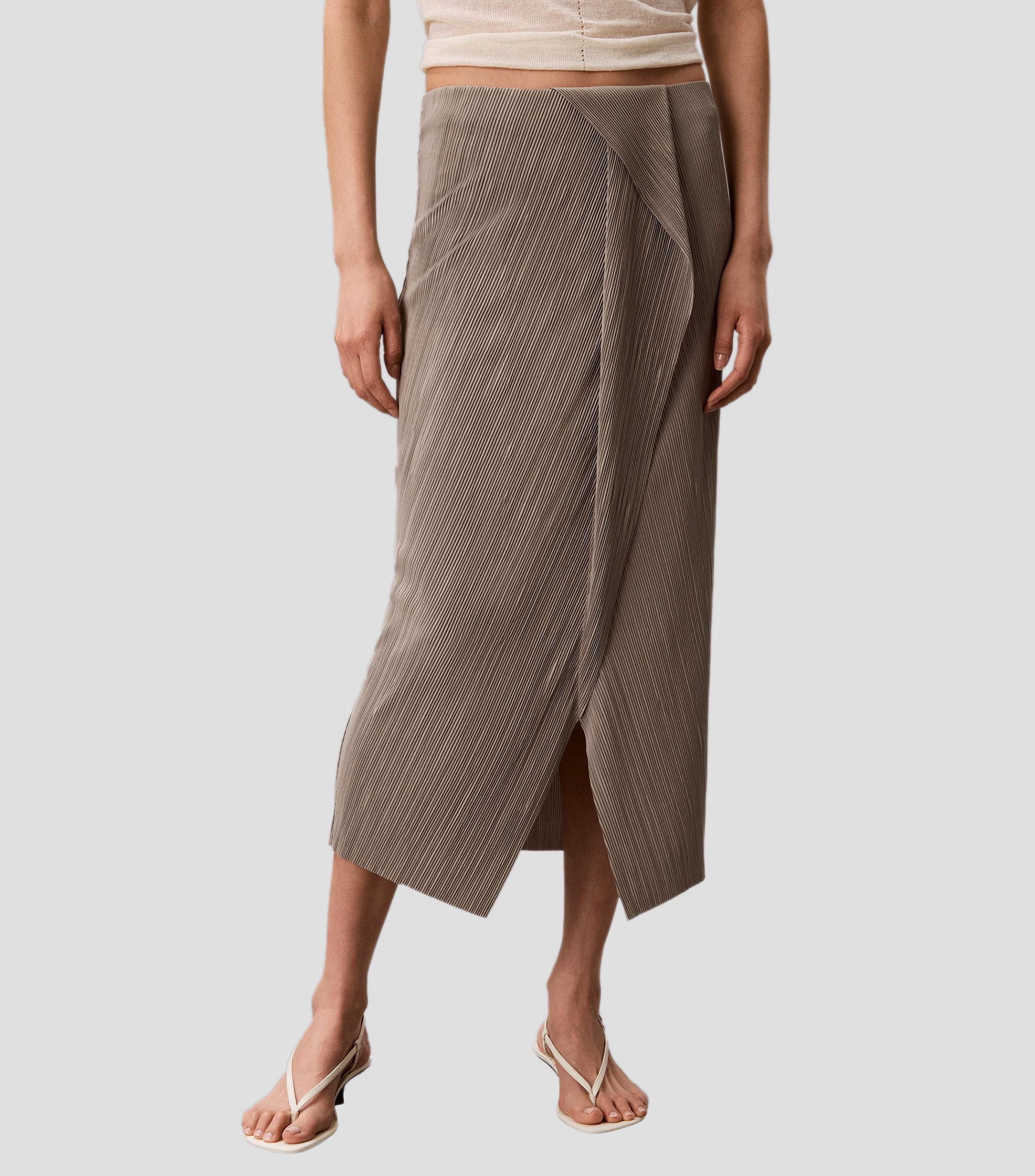 Falda midi recta de rayas Mujer